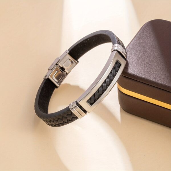 1pc Fashion Black PU Leather Braided Bracelet For Men